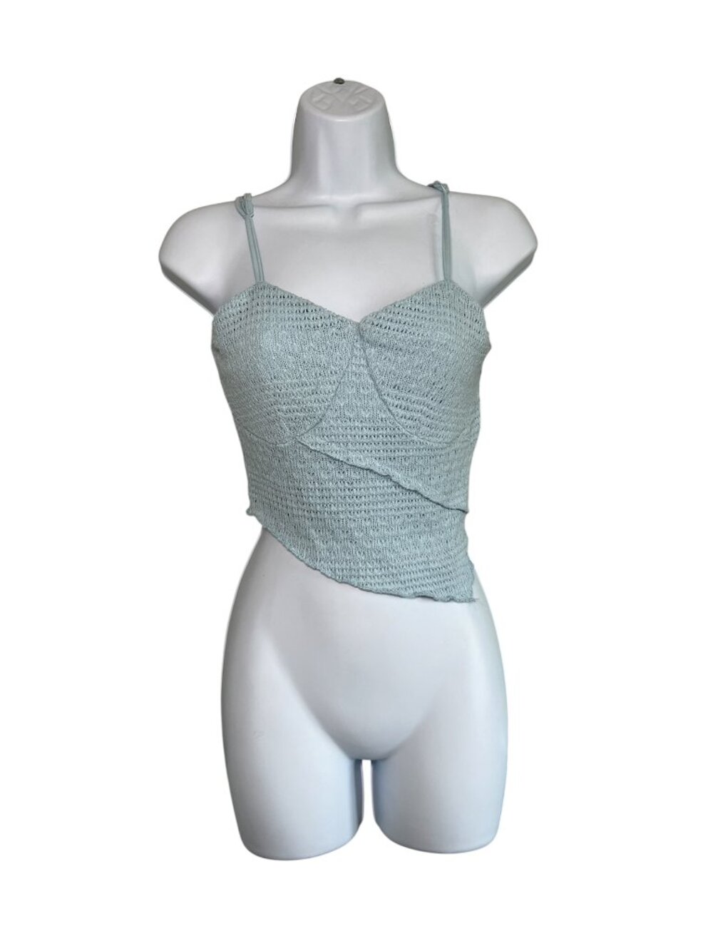 Sage Green Crochet-Knit Cami Crop Top